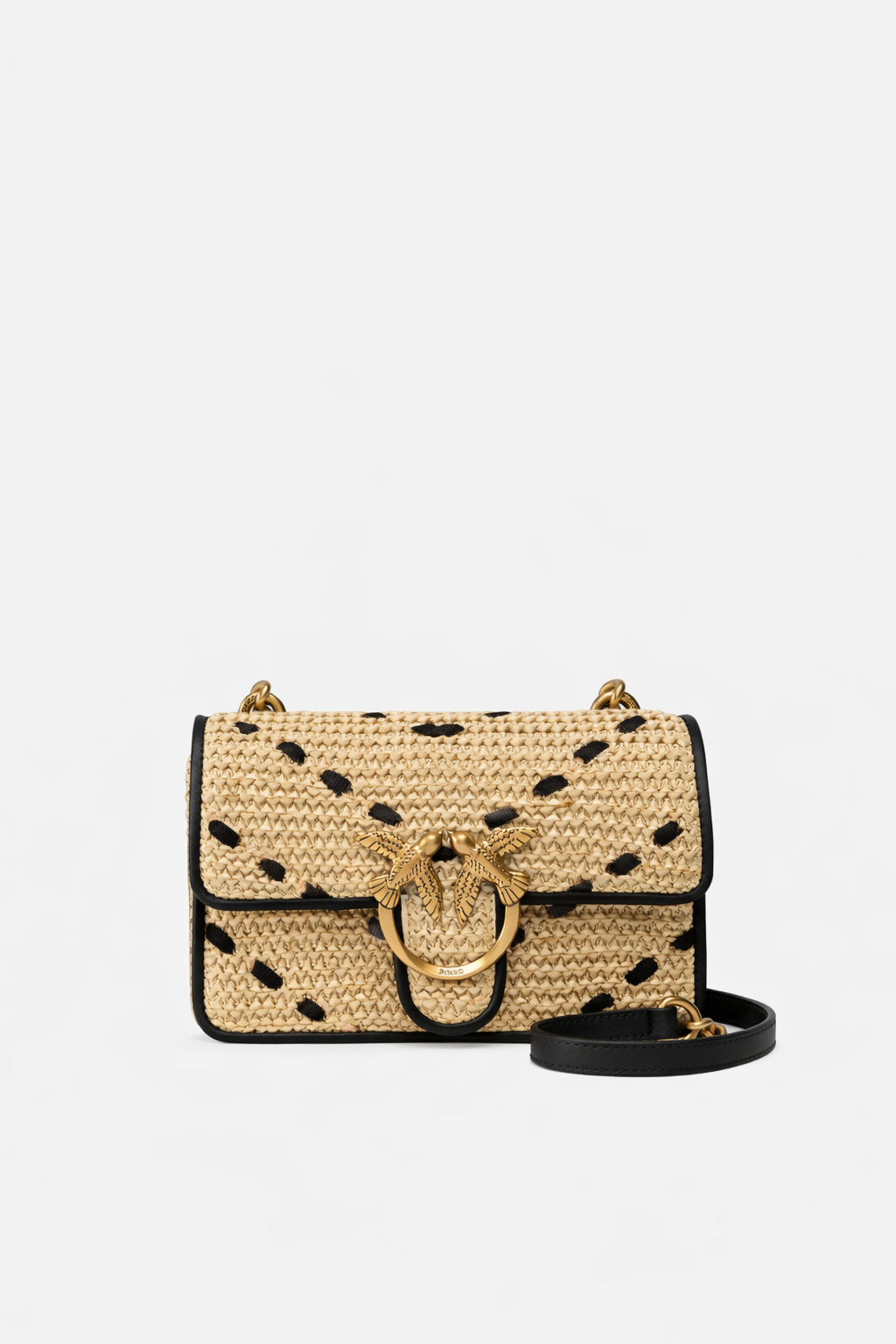 β1 Μικρή τσάντα χειρός Mini Love Bag One Light από rafia με σχέδιο ζιγκ-ζαγκ και δέρμα - Image 1