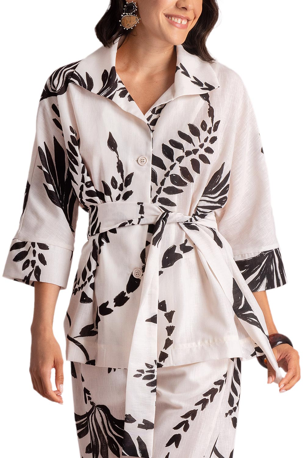 564571472 Kιμονό με floral print και ζώνη - Image 1
