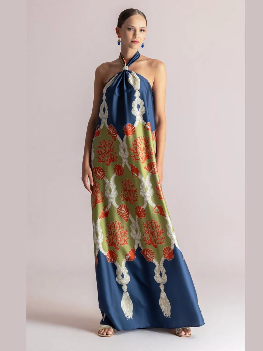 015018201_converted Μάξι φόρεμα halter με nautical print - Image 1