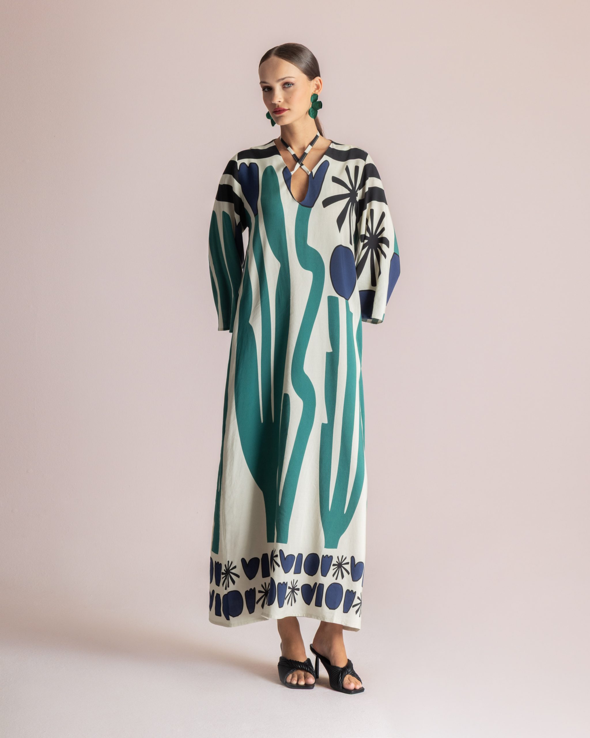MOUTAKI LOOK BOOK8439 Μάξι kaftan dress με abstract print - Image 1