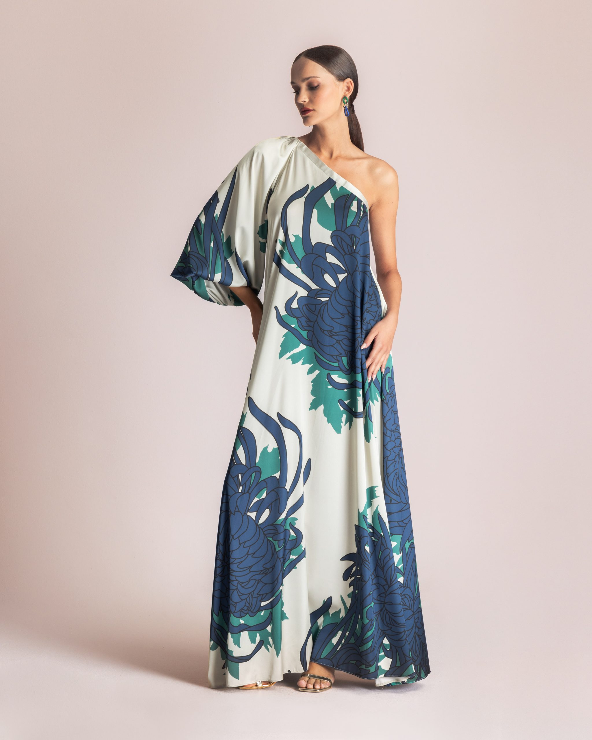 MOUTAKI LOOK BOOK8667 Μάξι φόρεμα one shoulder με floral print - Image 1