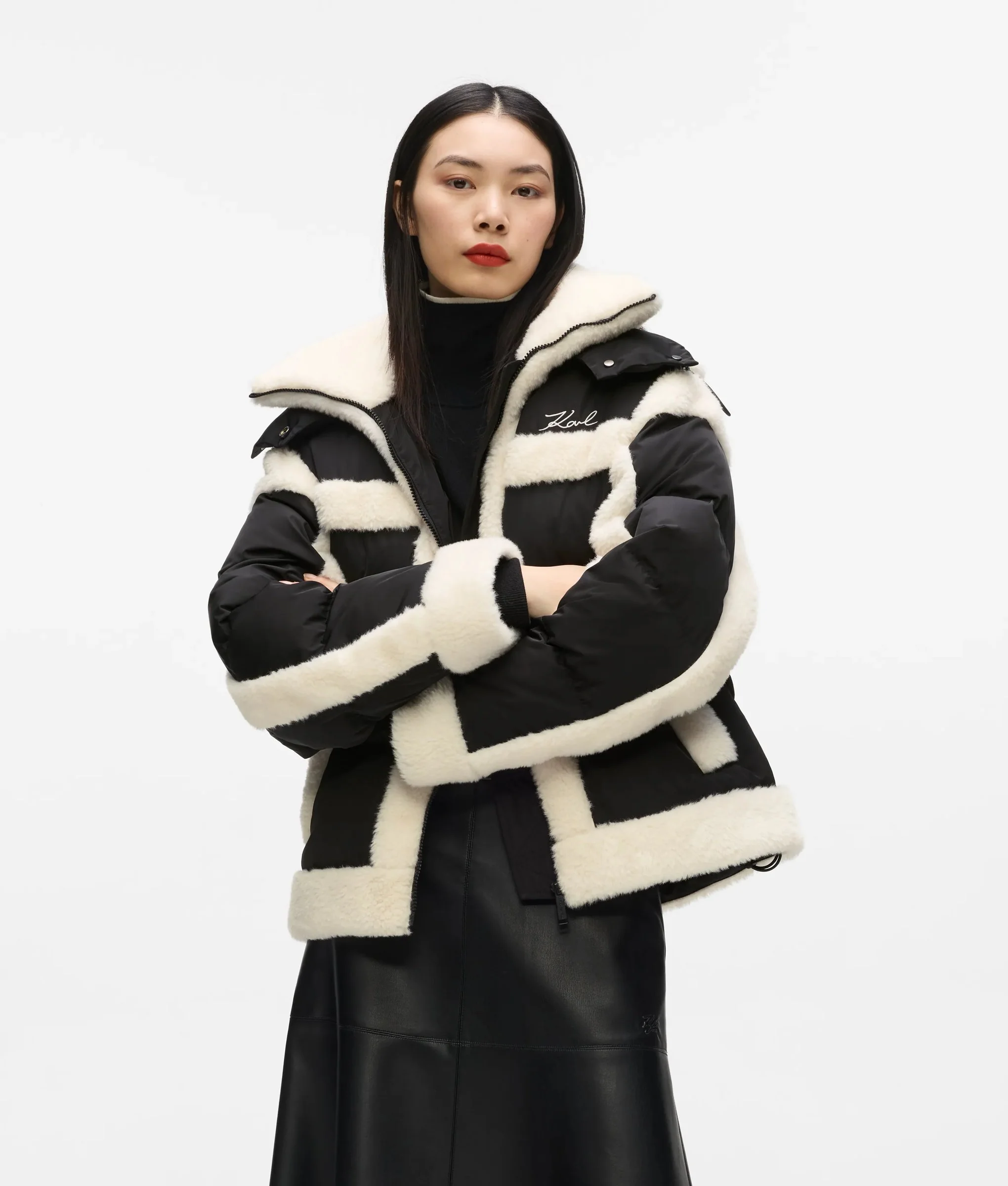 B4W15004999_1 Φουσκωτό μπουφάν με faux σχέδιο shearling - Image 1