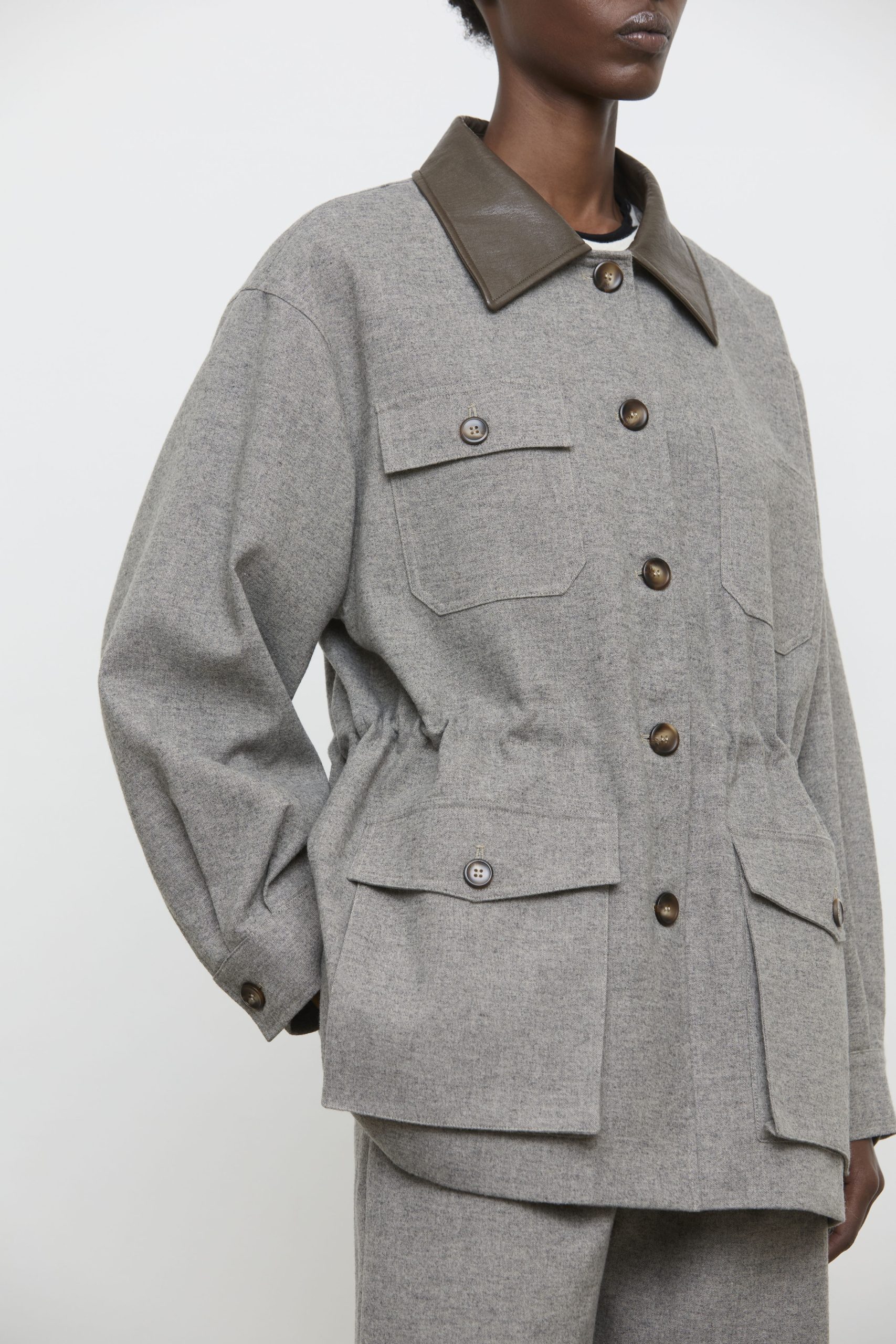 EFW260088_ 3 Oversized utility τζάκετ με leather - look γιακά - Image 1